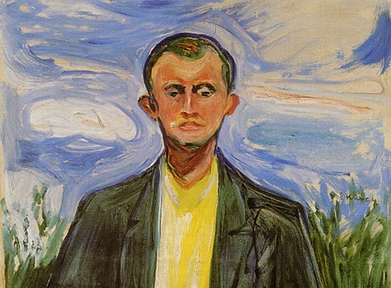 Эдвард Мунк. "Автопортрет на фоне голубого неба". 1908. Музей Мунка, Осло.